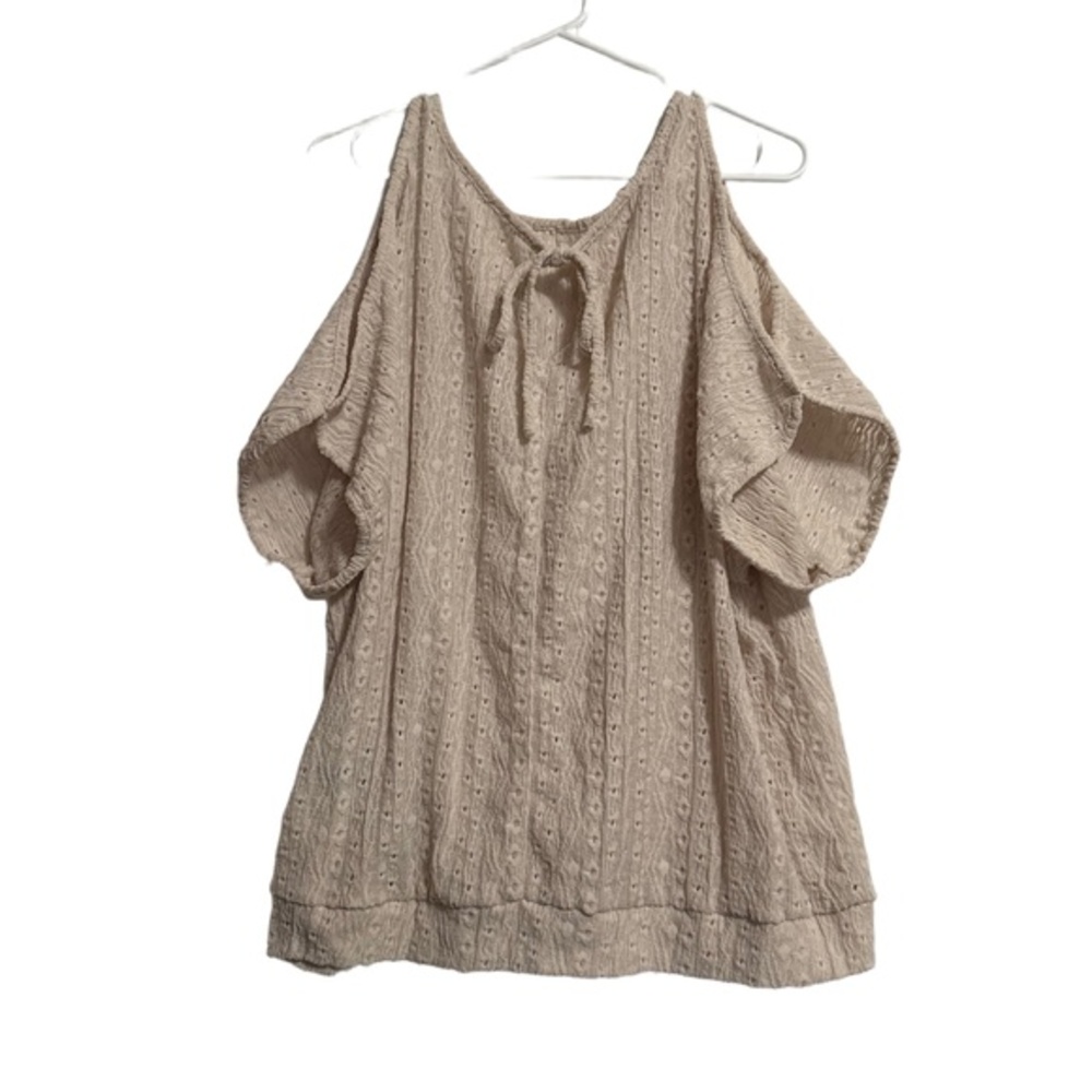 SHEIN Blouse Womens 3XL‎ Black Peasant Cold Shoulder Textured Tie Neckline